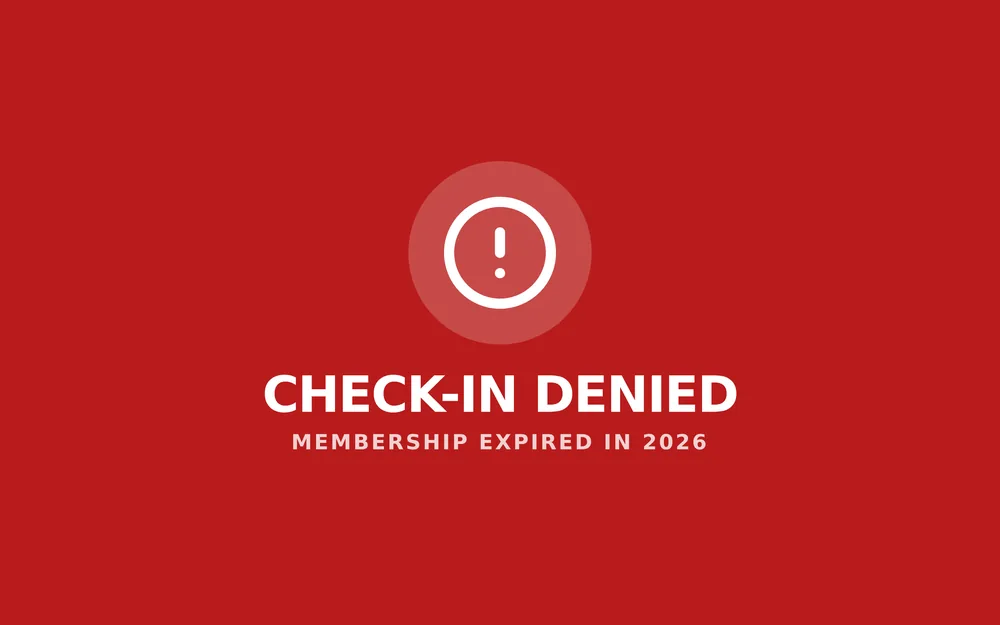 Kiosk screen in red reading Check-in denied: membership expired.